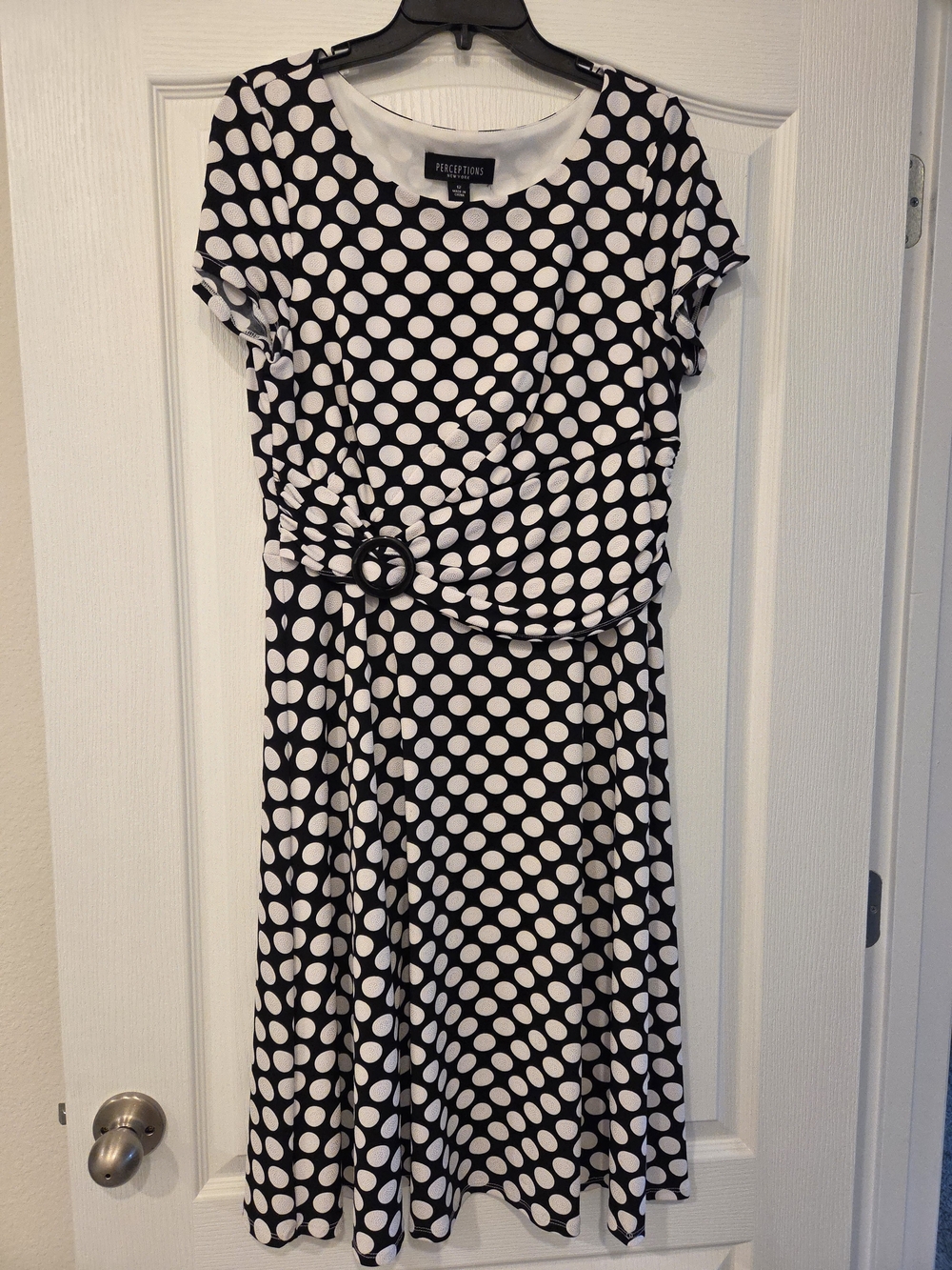 Perceptions Black and White Polka Dot Midi Dress with Belt